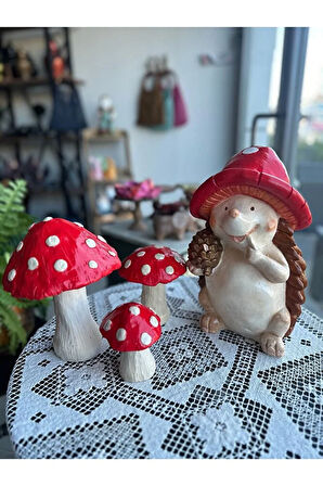 3'lü Mantar Bahçe Dekoru, Bahçe Dekorasyon, Kırmızı