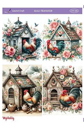 LNT-286 Horoz Desenli Sulu Transfer 25*35 cm