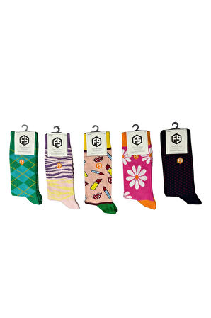 Kadın Renkli Desenli Pamuklu Çorap