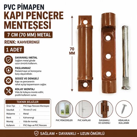 Pvc Pimapen Kapı Pencere Menteşesi 7 Cm Metal 70 Mm Kahverengi 1 Adet