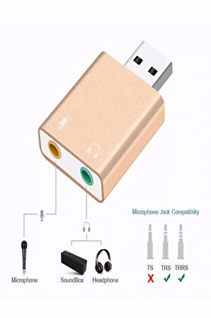 7.1 Kanal Usb Ses Kartı 3d Sound Ses 3.5mm Jack Girişli - Metal