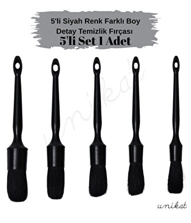 5'li Siyah Renk Farklı Boylarda Detay Temizlik Fırçası - piano black