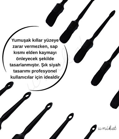 5'li Siyah Renk Farklı Boylarda Detay Temizlik Fırçası - piano black
