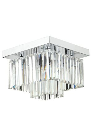 Nilüfer 2 Katlı Küçük Krom Kaplama Kare Kristalli Taşlı Modern Tasarım Kristal Salon Avize