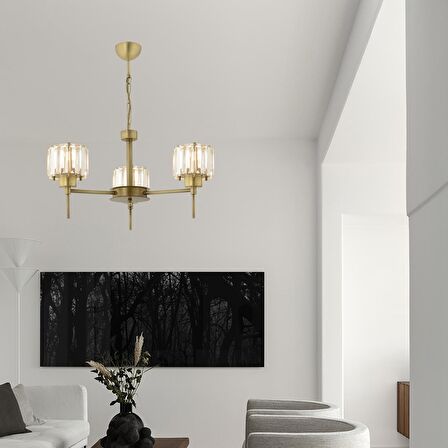 Sadem 3 Lü Eskitme Kristalli Taşlı Modern Tasarım Salon-Yatak Odası-Oturma Odası Kristal Avize
