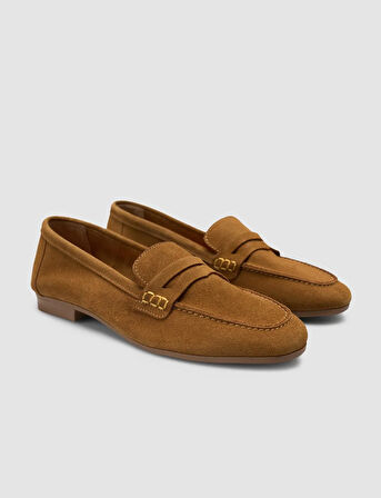 %100 Hakiki Deri Taba Süet Kadın Loafer