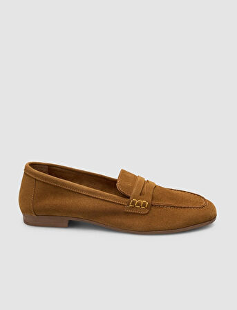 %100 Hakiki Deri Taba Süet Kadın Loafer
