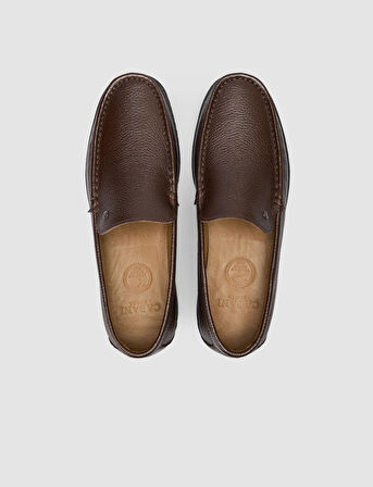 Cabani %100 Hakiki Deri Koyu Kahverengi Dikiş Detaylı Loafer Ayakkabı