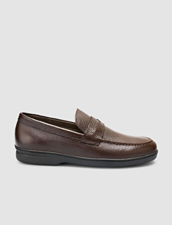 %100 Hakiki Deri Koyu Kahverengi Düz Erkek Loafer