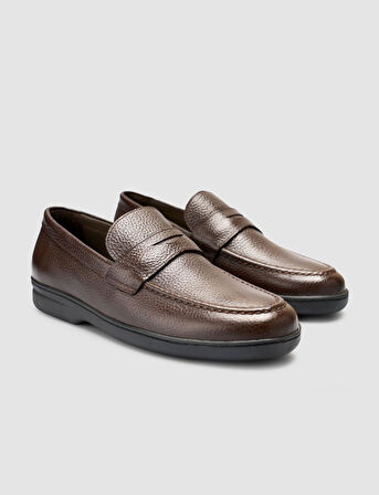 %100 Hakiki Deri Koyu Kahverengi Düz Erkek Loafer