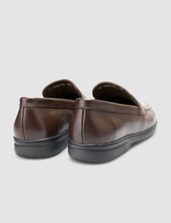 %100 Hakiki Deri Koyu Kahverengi Düz Erkek Loafer