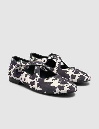 Cabani %100 Hakiki Deri Siyah Beyaz Kadın Babet