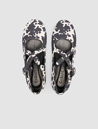 Cabani %100 Hakiki Deri Siyah Beyaz Kadın Babet