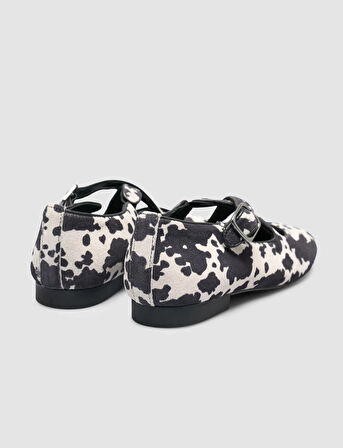 Cabani %100 Hakiki Deri Siyah Beyaz Kadın Babet