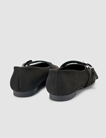 Süet Görünüm Toka Detaylı Siyah Kadın Babet