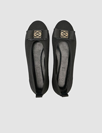 Triko Toka Detaylı Siyah Kadın Babet