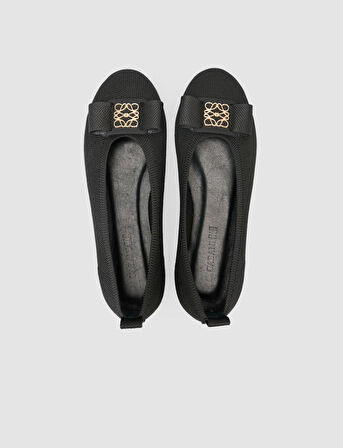 Triko Toka Detaylı Siyah Kadın Babet