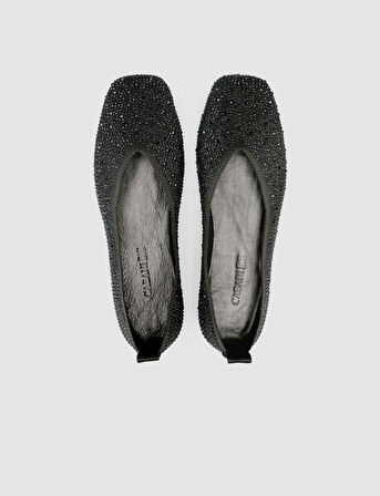 Kumaş Taşlı Siyah Kadın Babet