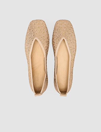 Kumaş Taşlı Bej Kadın Babet