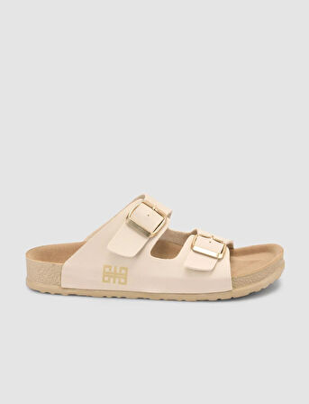 Toka Detaylı Bej Kadın Terlik