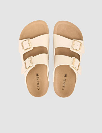 Toka Detaylı Bej Kadın Terlik