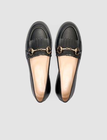 %100 Hakiki Deri Siyah Kadın Püsküllü Loafer