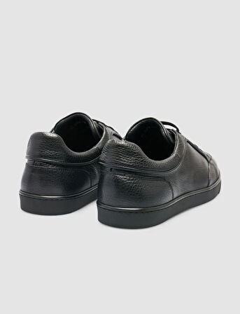 %100 Hakiki Deri Siyah Bağcıklı Erkek Spor Ayakkabı