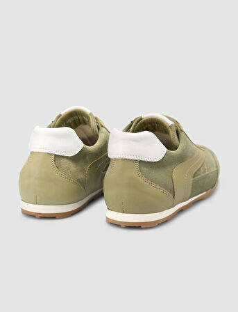 %100 Hakiki Deri Haki Süet Bağcıklı Kadın Sneaker