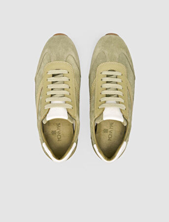%100 Hakiki Deri Haki Süet Bağcıklı Kadın Sneaker