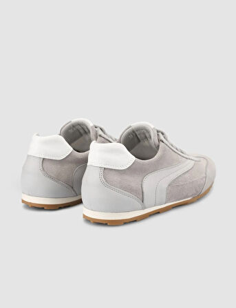%100 Hakiki Deri Açık Gri Süet Bağcıklı Kadın Sneaker