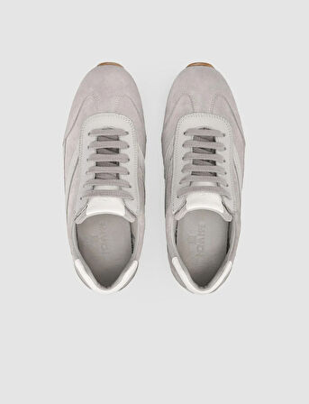 %100 Hakiki Deri Açık Gri Süet Bağcıklı Kadın Sneaker