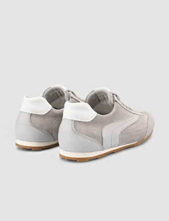 %100 Hakiki Deri Açık Gri Süet Bağcıklı Kadın Sneaker