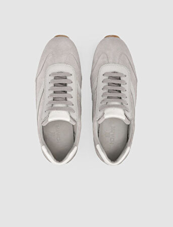 %100 Hakiki Deri Açık Gri Süet Bağcıklı Kadın Sneaker