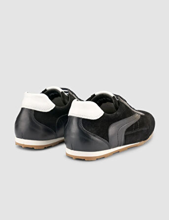 %100 Hakiki Deri Siyah Süet Bağcıklı Kadın Sneaker