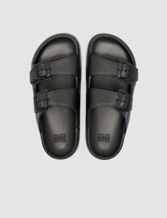 Cabani Capri Premium Çift Tokalı Siyah Eva Kadın Terlik