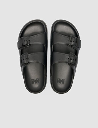 Capri Premium Çift Tokalı Siyah Eva Kadın Terlik