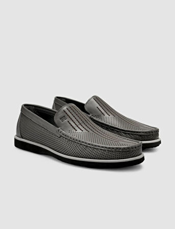 %100 Hakiki Deri Gri Erkek Loafer