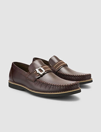 %100 Hakiki Deri Kahverengi Erkek Loafer