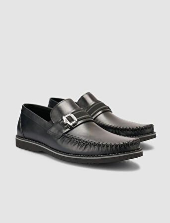 %100 Hakiki Deri Siyah Erkek Loafer