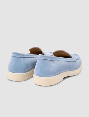 Lagaria MonaMae %100 Hakiki Deri Mavi Süet Kadın Loafer