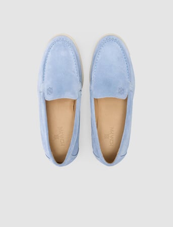 Lagaria MonaMae %100 Hakiki Deri Mavi Süet Kadın Loafer