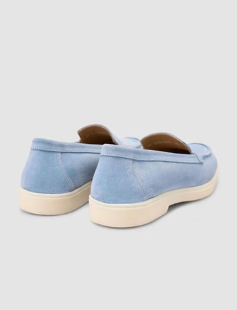Lagaria MonaMae %100 Hakiki Deri Mavi Süet Kadın Loafer