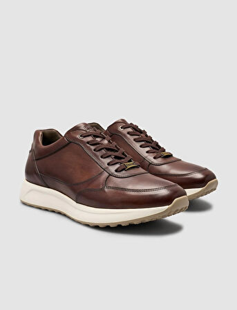 Cabani  Hakiki %100 Deri Kahverengi Bağcıklı Erkek Spor Ayakkabı