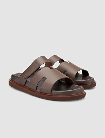 %100 Hakiki Deri Kahverengi Erkek Terlik