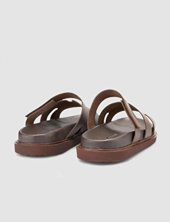 %100 Hakiki Deri Kahverengi Erkek Terlik