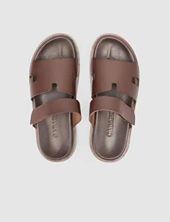 %100 Hakiki Deri Kahverengi Erkek Terlik