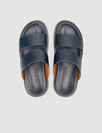 %100 Hakiki Deri Lacivert Erkek Terlik