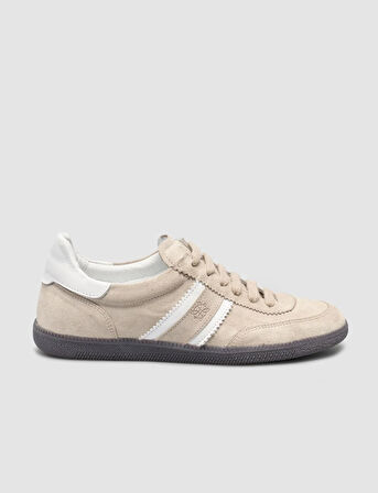 %100 Hakiki Deri Bej Bağcıklı Kadın Sneaker