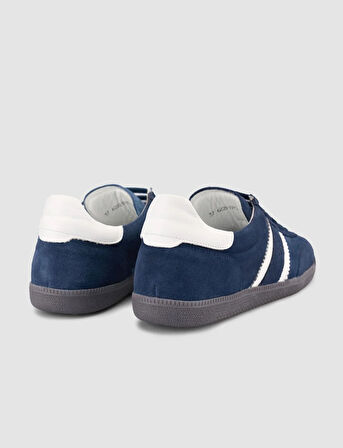 %100 Hakiki Deri Lacivert Bağcıklı Kadın Sneaker