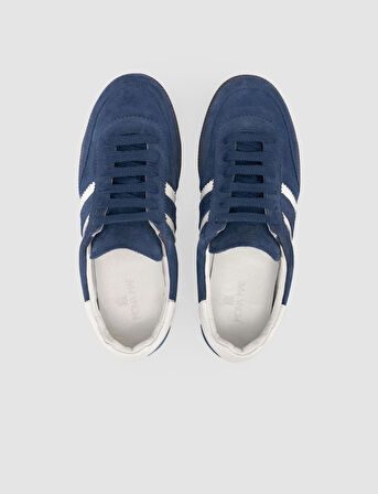 %100 Hakiki Deri Lacivert Bağcıklı Kadın Sneaker